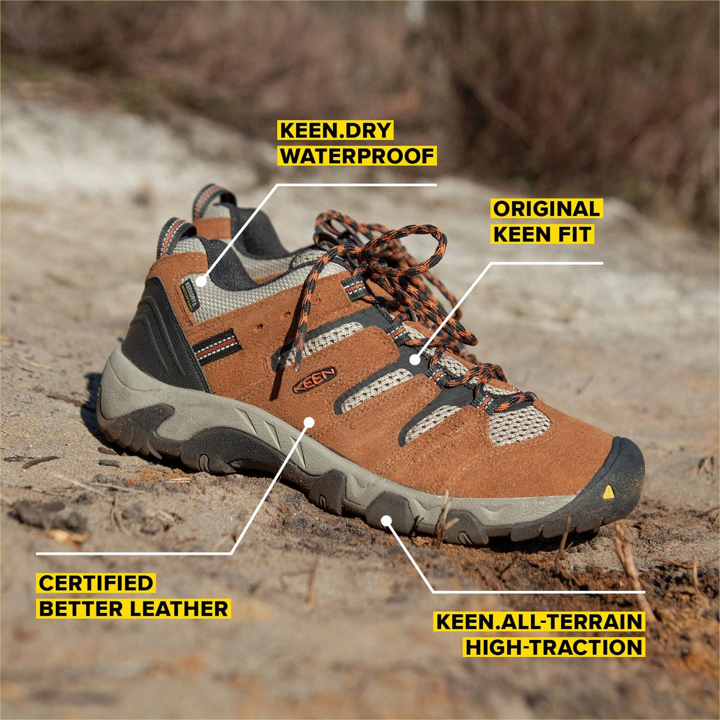 KEEN Men's Headout Low Height Waterproof All Terrain Hiking Shoes, Bison/Fossil Orange, 11.5