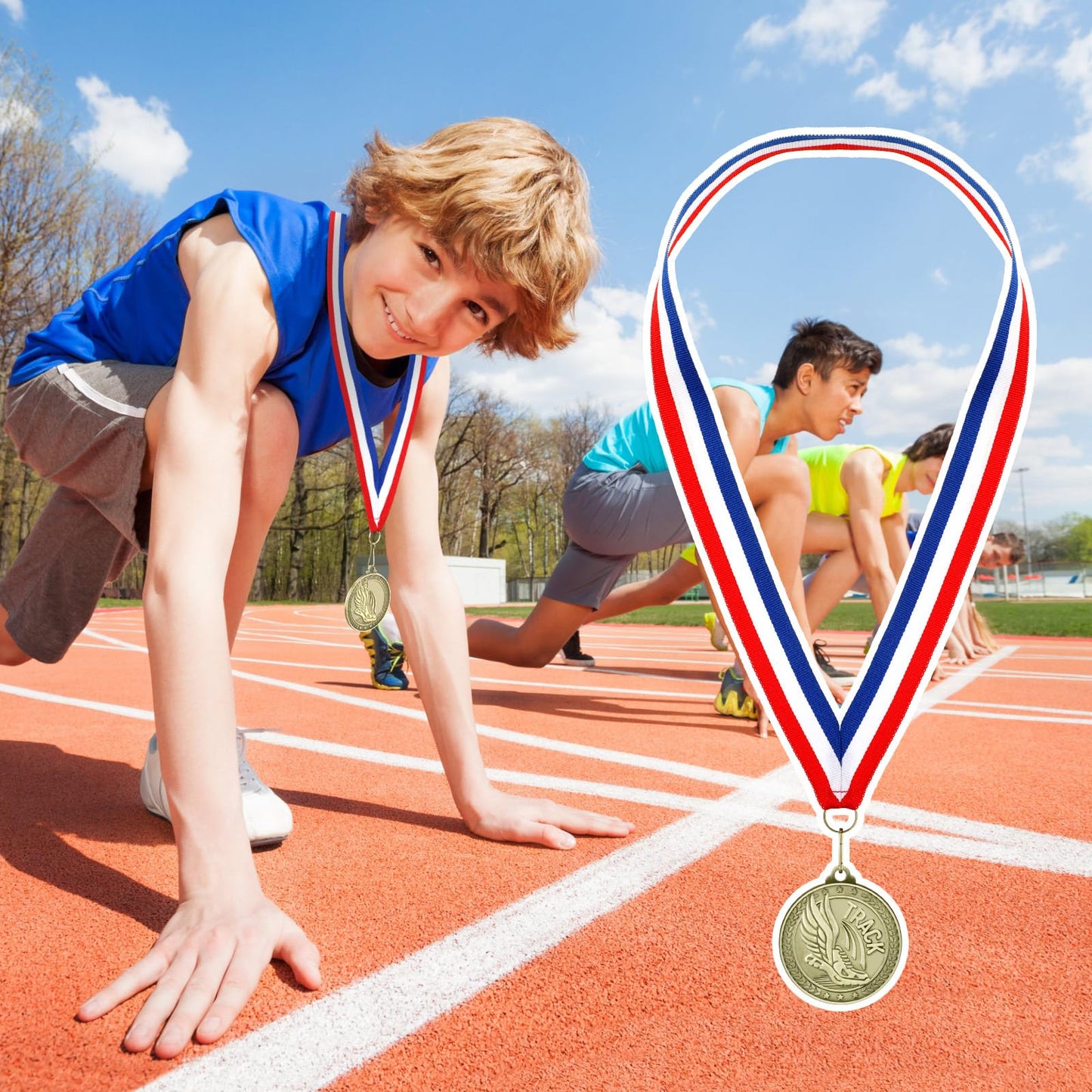 Ferreve 48/96 Pcs Sports Award Medals Bulk with Neck Ribbons Champ Winner Medal Sports Day Favors Prizes for Team Competitions Tournaments Match Party(48pcs,Track and Field)