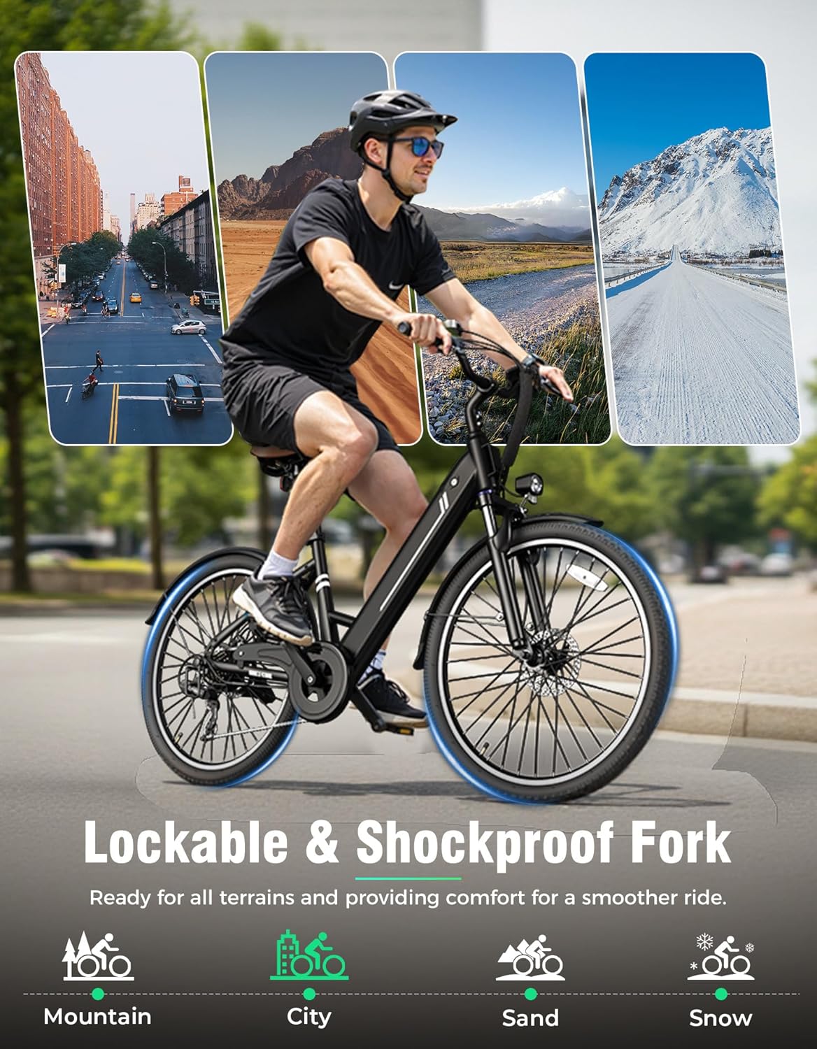 Electric Bike for Adults, 26" Up to 1000W Peak Motor Ebike 45+ Mile Range Brushless City Ebike, 25Mph 7-Speed Commuter E-Bike with Removable 360Wh Battery for Commuting, Outdoor Leisure