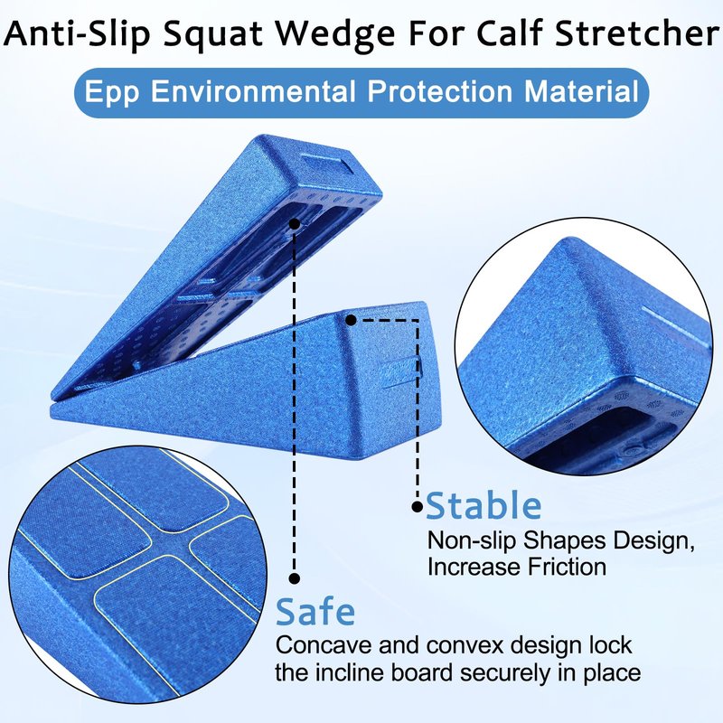 Slant Board Squat Wedge for Calf Stretching,3 Pcs 12" x 6.3" Foot Stretcher Balance Board for Plantar Fasciitis, Adjustable Foam Slant Board Wedge Great for Exercises (Blue With 5 Elastic Band)