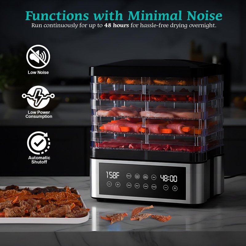 Tupoyi Food Dehydrator, One-Touch Dehydrator with Automatic Temperature Control 5 BPA-Free 11.4" Trays for Jerky, Dog Treats, Herbs, Meat, Fruit, and Yogurt
