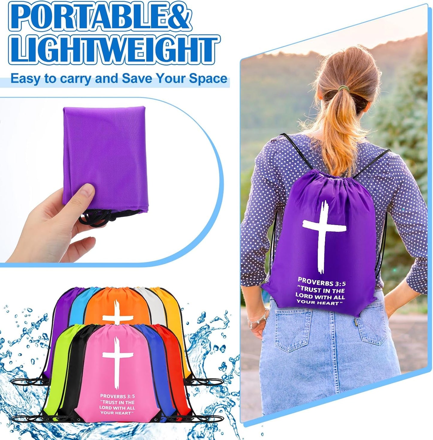 20 Pcs Christian Drawstring Church Bags Religious Drawstring Backpack Bulk Church Gifts Bags With Bible Verse Large Jesus String Bag Sunday School Gifts(Proverbs 3:5)