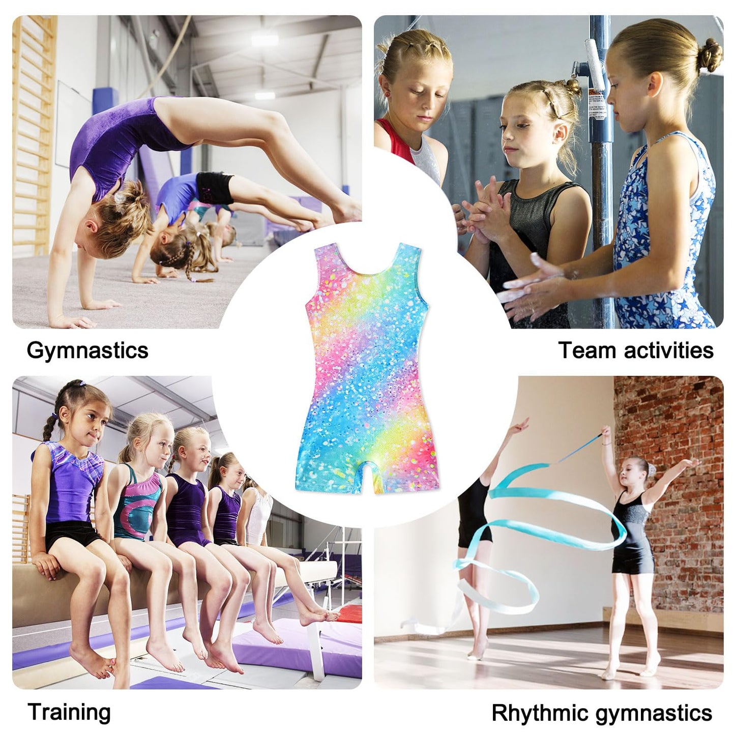 Funnycokid Gymnastics Leotards for Girls Dance Outfits Unitard Sparkly Clothes with Shorts, diamond 01, 5-6 Years