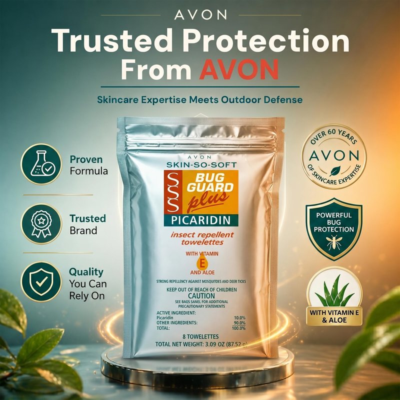 AVON Skin So Soft Bug Guard Plus Picaridin Insect Repellent Towelettes – DEET-Free Mosquito Repellent Wipes with Vitamin E & Aloe, Mosquito & Tick Protection, Individually Wrapped,16 CT EPA ID: 806-30