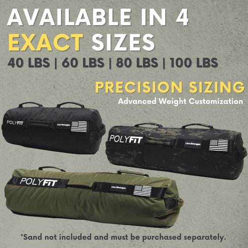 Polyfit Sandbag Pro - Workout Sandbag with Triple Closure Filler Bag and Reinforced Nylon Webbing - Black Camo - 80LB