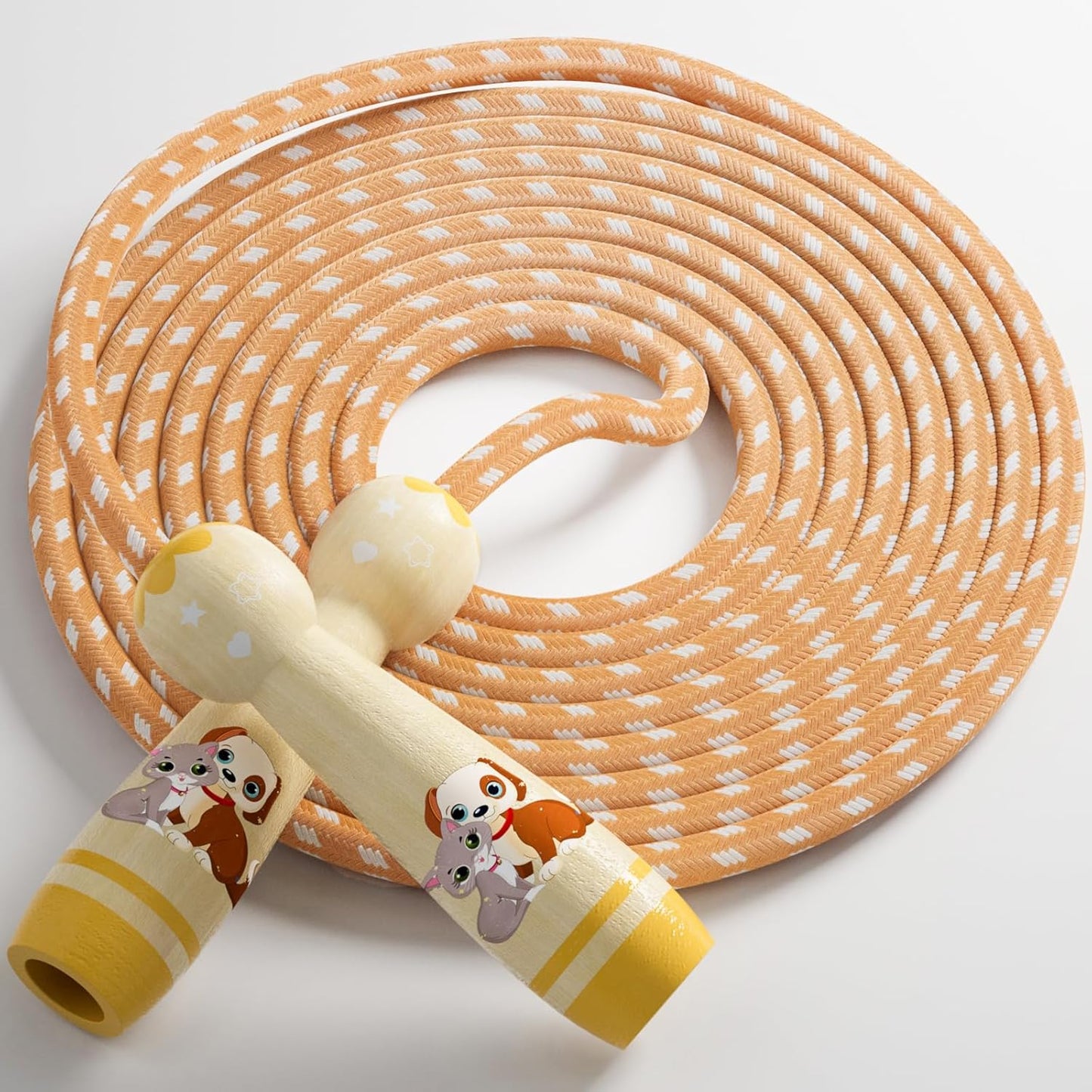 Jump Rope for Kids-Adjustable Cotton Braided Skipping Rope with Wooden Handle for Toddler Fitness Workout Exercise Outdoor Activity