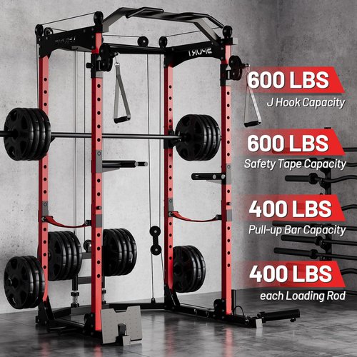 Power Cage,2000LBS Adjustable Multi-Functional Power Racks, Dual Pulley Cable System, Squat Rack for Strength Fitness, with More Training Attachment for Home Gym