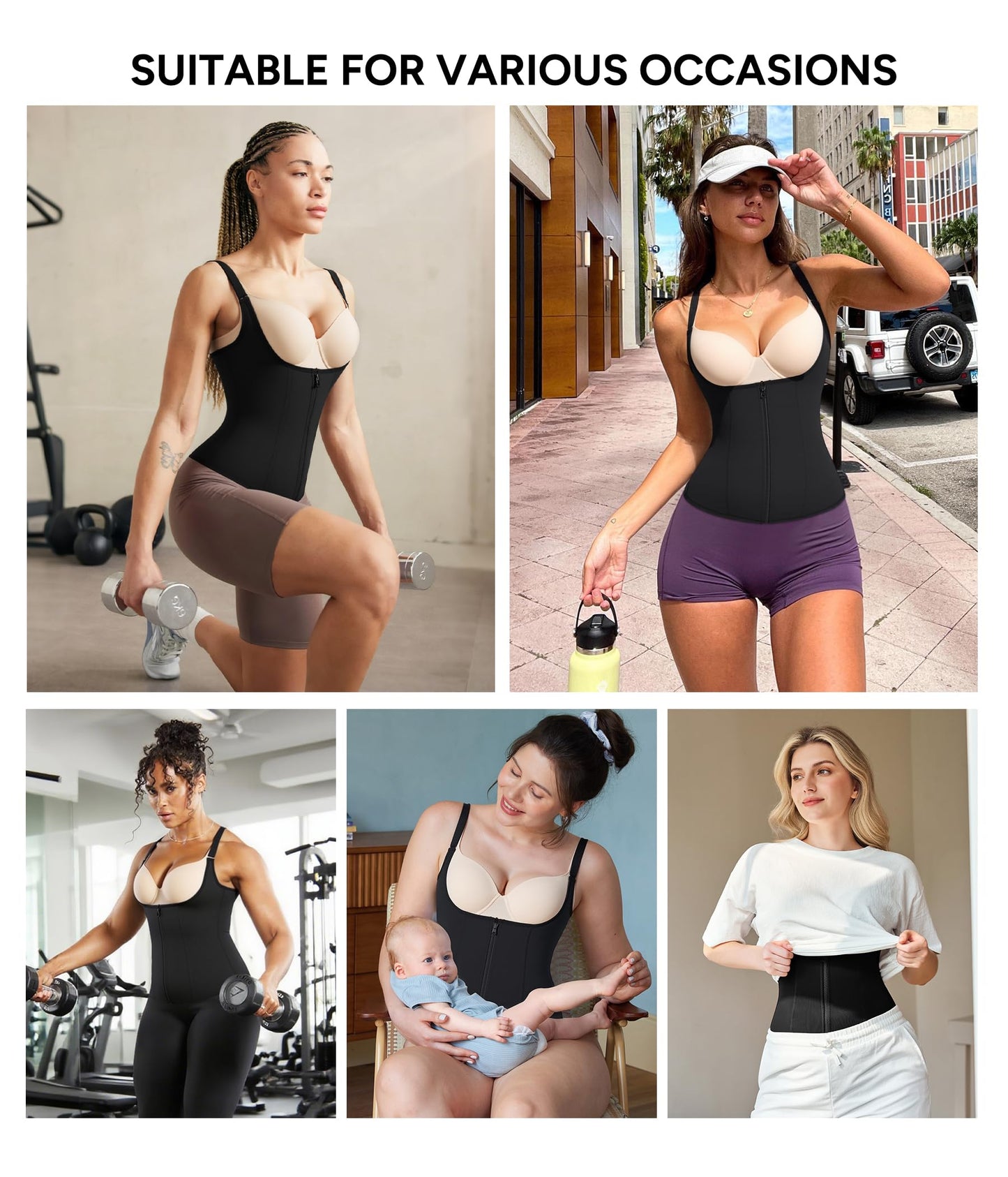 Nebility Women Waist Trainer Corset Zipper Vest Body Shaper Cincher Tank Top with Adjustable Straps (3XL, Black)