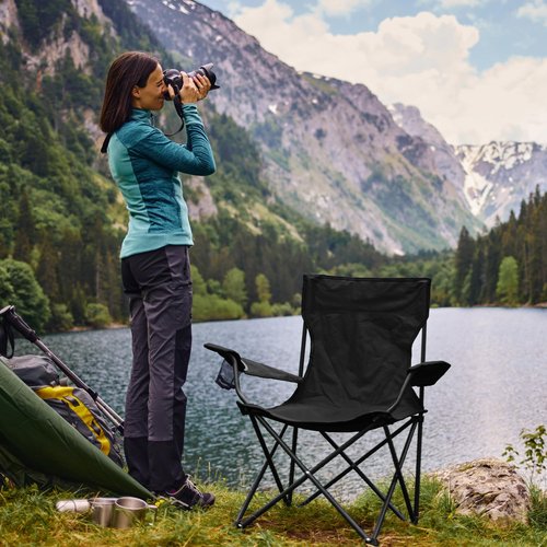 2 Pack Portable Camping Chairs Folding Lawn Chair Outdoor Lightweight Beach Chair with Cup Holder & Carry Bag for Outside Sports, Fishing, Hiking, Travel, Picnic, Backyard (Black)