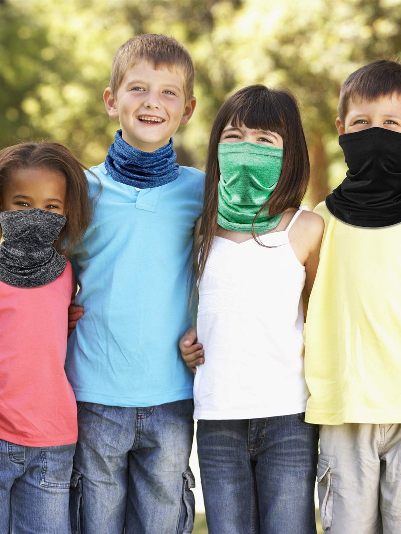 SATINIOR 4 Pieces Kids Summer Neck Gaiter Unisex Cooling Face Cover Scarf Breathable Sun Bandana Fishing Cycling Mask(Black, Grey, Blue, Green)
