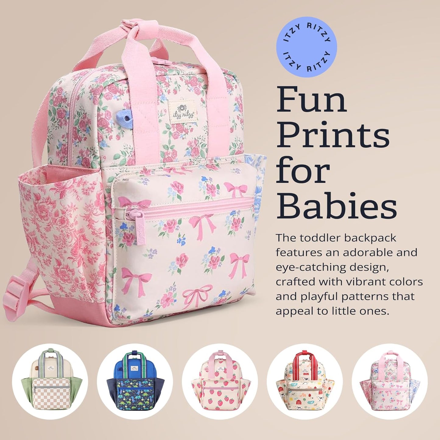 Itzy Ritzy Toddler Backpack - Daycare Bag - Features Adjustable Shoulder Straps, 2 Side Pockets & Spacious Interior with Wipeable Fabric Lining & Name Label, Strawberry Backpack