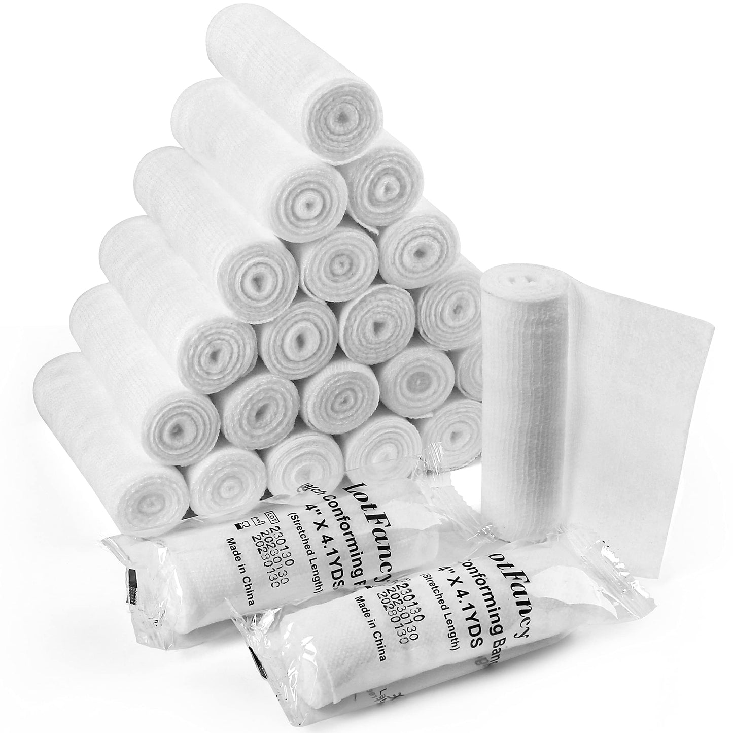 LotFancy Gauze Rolls, 24 Count, 4 Inch x 4.1 Yards, Rolled Gauze Wrap for Wounds, Conforming Stretch Bandage, Medical Supplies for First Aid