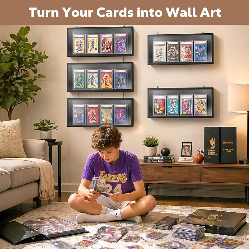 MoKo Card Display Case 3-Pack Wall Mount for 12 Graded Cards — Black