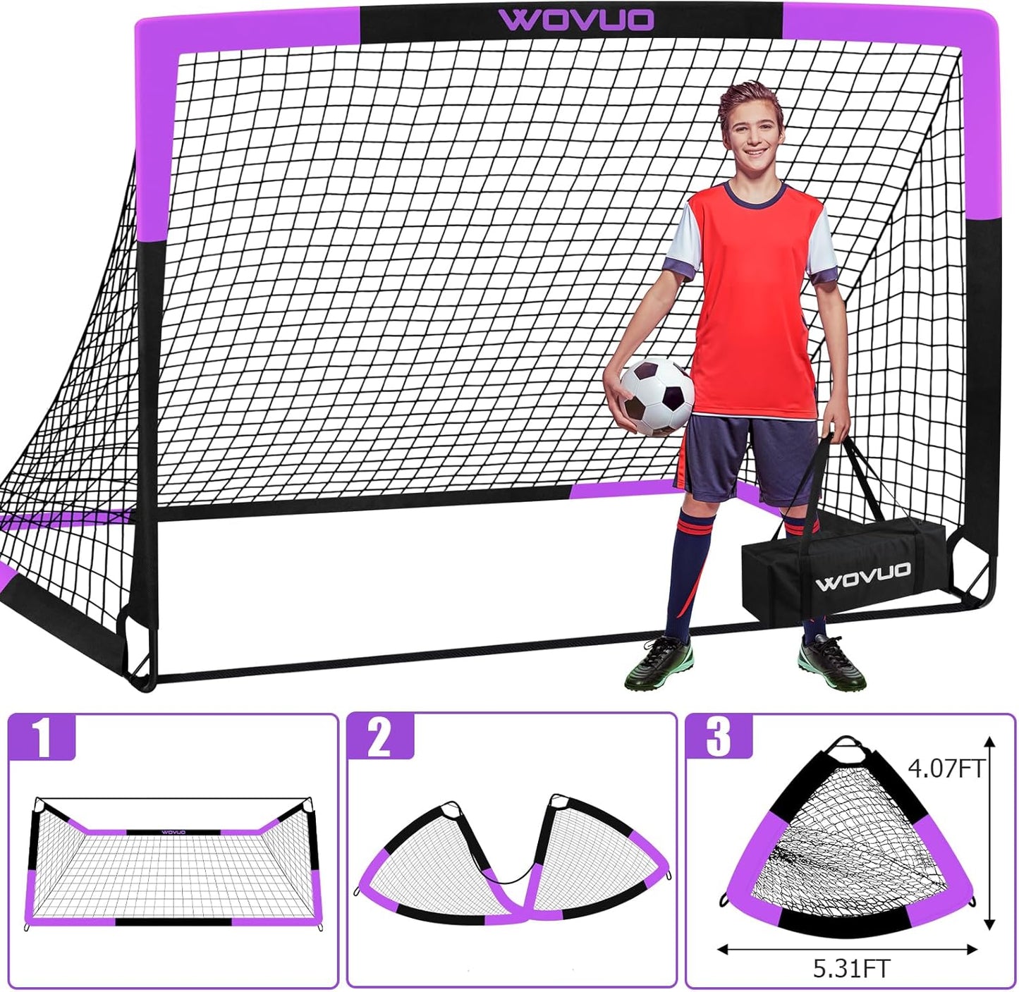 Kids Soccer Goals for Backyard Set of 2, 6x4 ft Portable Toddler Soccer Goal Training Equipment with Soccer Target, Ball, Cones, Soccer Net for Kids Age 3-5 6-8 8-12 10-12-14 Outdoor Sports Games Gift