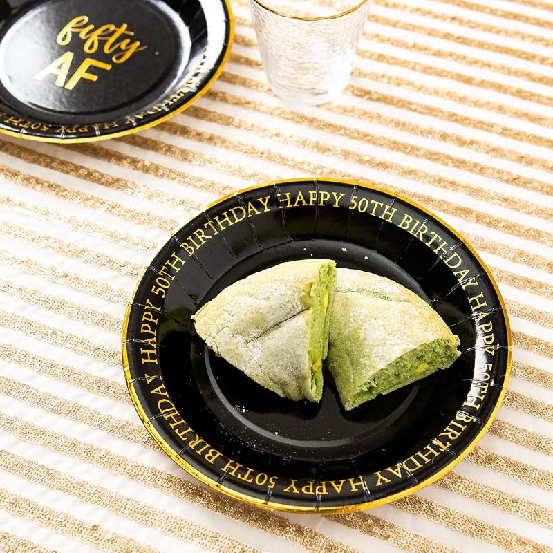50th Birthday Plates 9 In - Gold Foil 50th Anniversary Party, BPA-Free 50 Ct