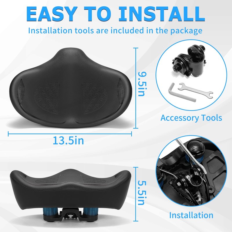 CDYWD Noseless Oversized Bike Seat for Men Women Comfort, Extra Wide Padded Bicycle Seat Cushion, Large Comfortable Bike Saddle for Peloton, Stationary Exercise Bike, Beach Cruiser, City Bike, Ebike