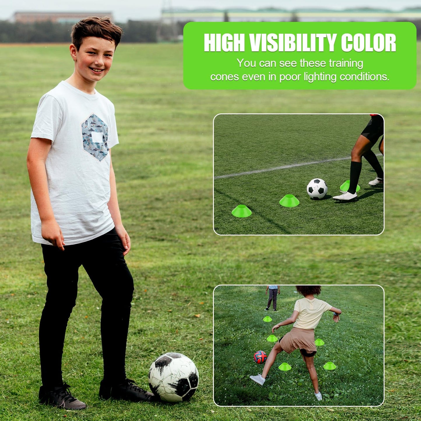 15pcs Soccer Cones for Sports Training, Mini Football Cones Flexible Agility Sports Cones Training Cones for Football Basketball Running Drills Sports Games Field Cone Markers Kids Practice (Green)