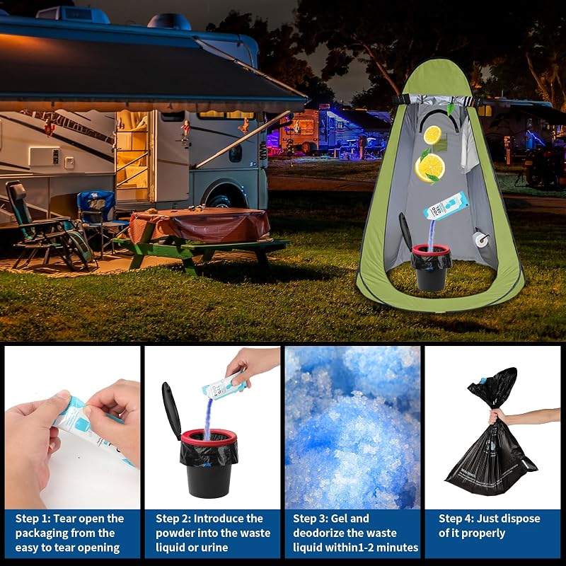 8 Gallon Portable Toilet Bags with Poo Gel Set - 20 Bags & 20 Gel Packs, Compostable, Camping & Outdoor