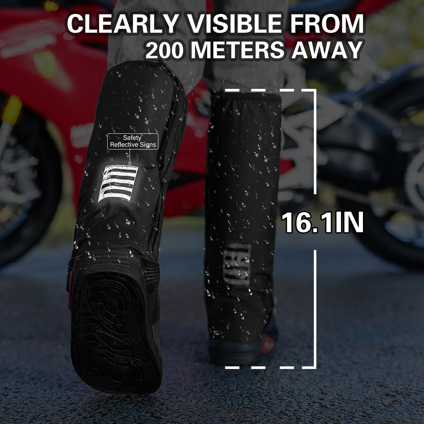 iCreek Waterproof Shoe Covers Reflective Rain Boot Foldable Non-Slip Protective Overshoes for Rainy Day, Hiking, Outdoor (Black, X-Large)