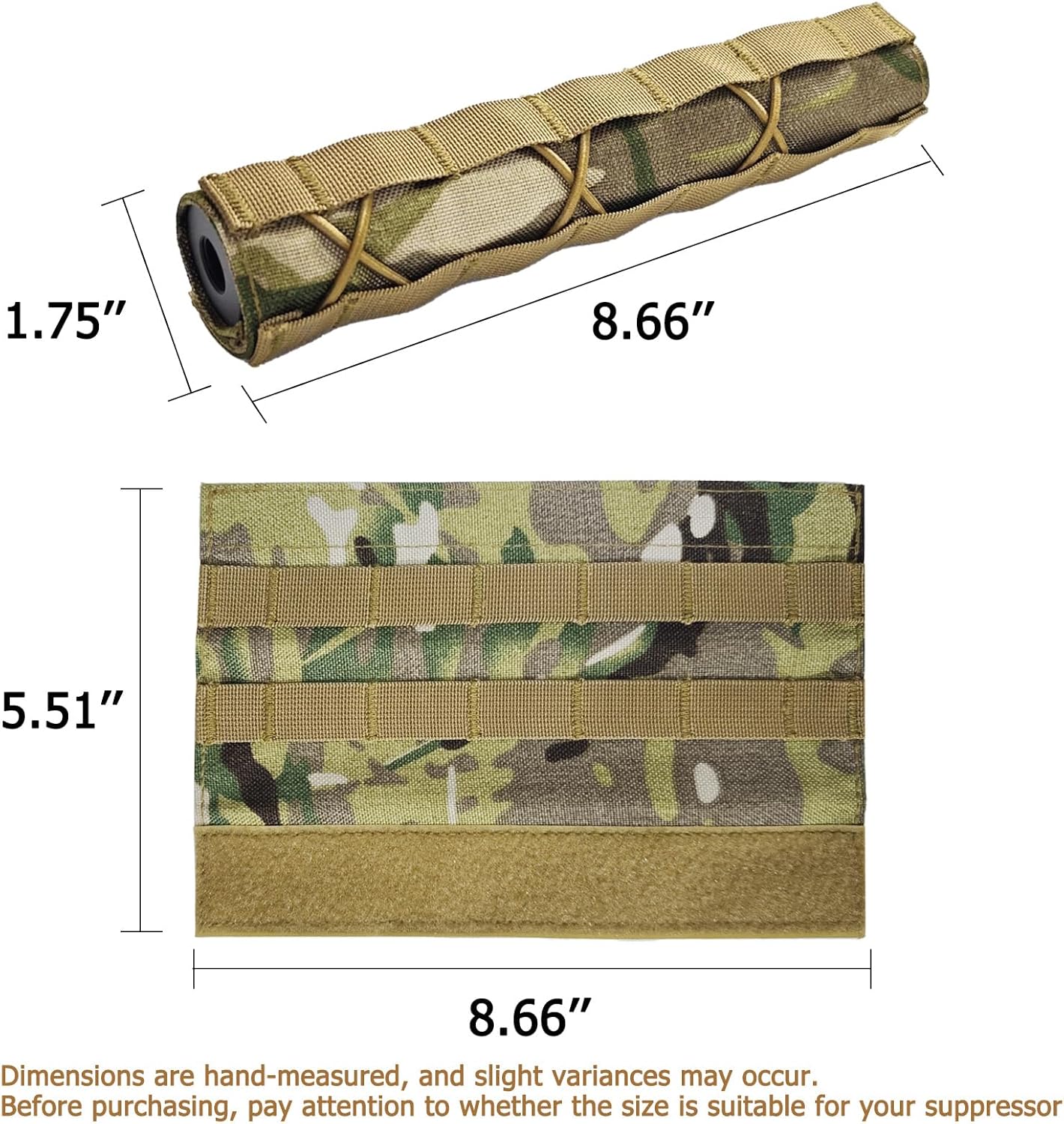 2 Pack Quick Release Suppressor Cover in 1000D Nylon - 8.7In Tactical Pouch with Adjustable Molle System for Tactical Tools & Accessories, Hunting, Outdoor