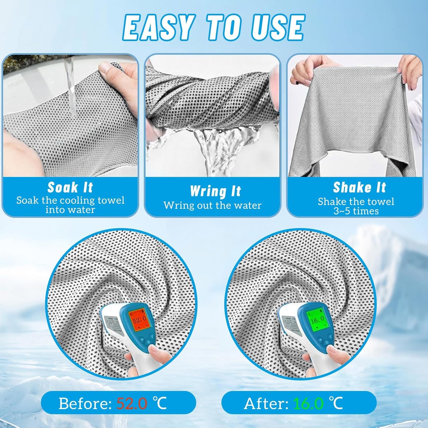 2 Pack Cooling Hoodie Towels Set, Cooling Towels for Neck and Face, Microfiber Soft Breathable Cooling Towel Bulk for Hot Weather, Gym, Sports, Yoga, Workout, Running, Golf, Camping, Hiking(Blue)