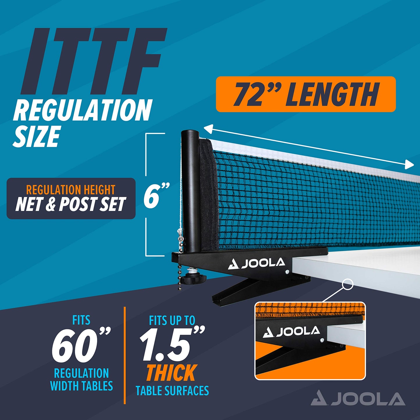 JOOLA Premium Inside Table Tennis Net and Post Set - 72" Regulation Size - Portable and Easy Setup - Ping Pong Spring Clamp Net - Black