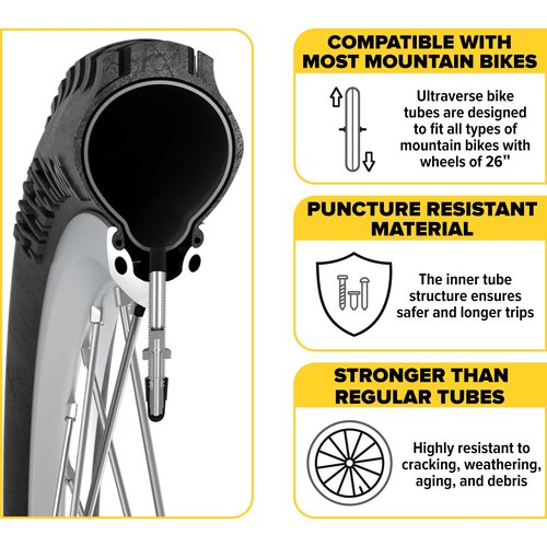 Ultraverse Bike Inner Tube for 26 X 1.75/1.95/2.10/2.125 inch Bicycle tire Sizes with Presta Valve - Rubber Tubes for Mountain and Trail, Cruisers, MTB, and All Terrain Bikes – Set of 2