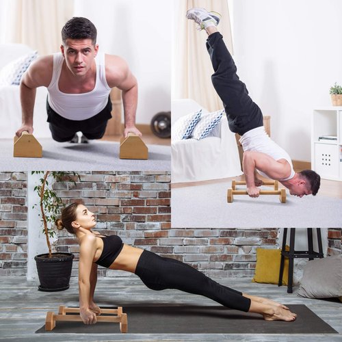 Pellor Push Up Board, Pushup Stands Wood Parallette Push Up Bar Portable Fitness Gym Gear Equipment with Anti-Slid Mat Workout Push Up Stand Exercise Women Men