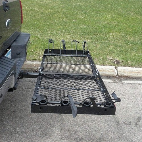 Tow Tuff 62-Inch Steel Cargo Carrier with Bike Rack, 500 lb Capacity, Black - 2-in-1 Rear Hitch Mount for Car, Truck or SUV with 2-Inch Receiver, Hauls Up to 4 Bikes, Tie-Down Strap Included