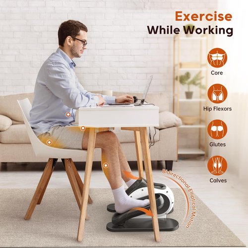 HitGo Under Desk Elliptical for Seniors, 2-in-1 Electric Leg Exerciser with Remote, 10 Resistance Levels & 10 Speeds, 3 Auto Modes, Quiet & Fully Assembled, Non-Slip Pedals