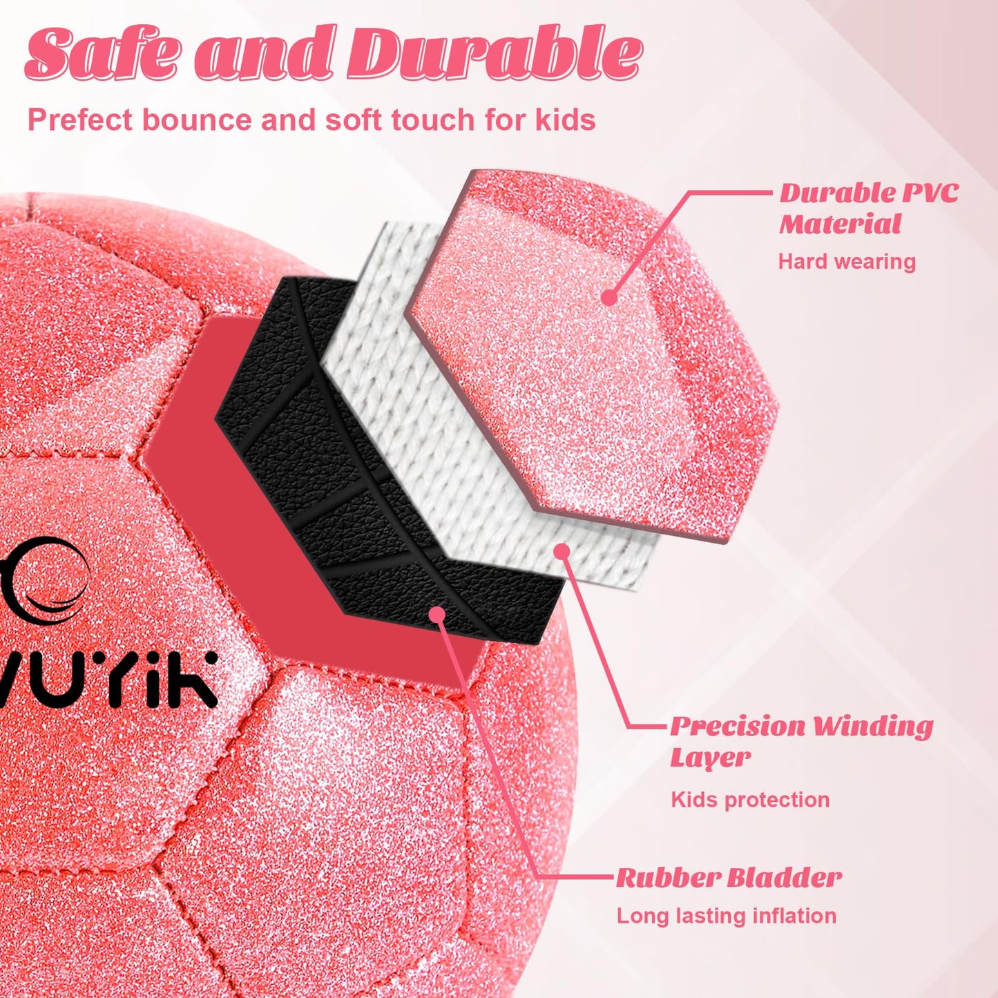 2 Pcs Pink Mini Soccer Goals Set 2x1.5x1.5ft Indoor Soccer Nets for Kids with Size 2 Toddler Soccer Ball Foldable Net Toy with Pump for Children Boys Girls Backyard (Pink)