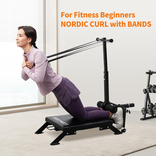 Cofiyard Nordic Curl Machine, Adjustable Hamstring Curl Bench, Glute Machine with Bands and Transport Wheels, Reverse Hyperextension Machine Home Gym