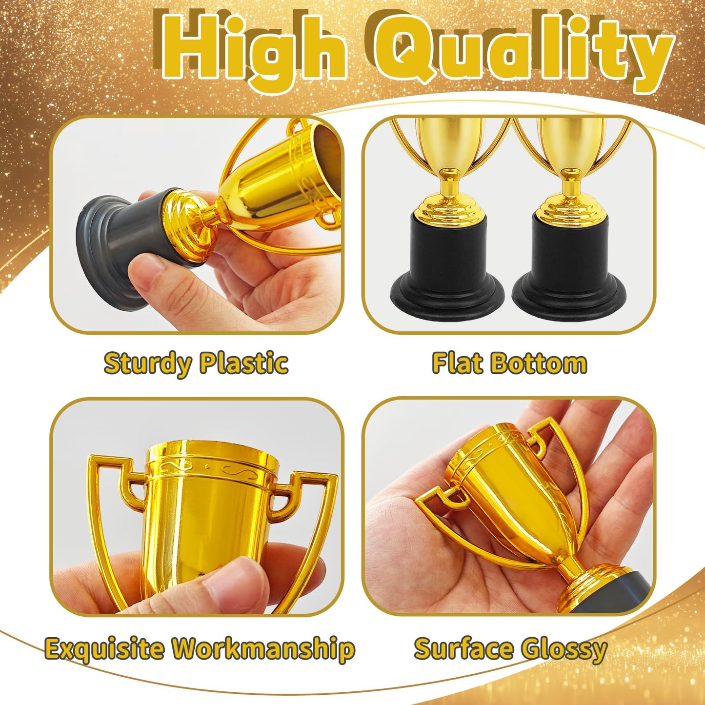 Jizvxe 8 Pack Mini Gold Trophies Award Cups,Gold Participation Trophy Cups,Plastic Gold Trophy for Props,Party Favors,Rewards,Sports,Competitions,Winning Prizes (4 in)