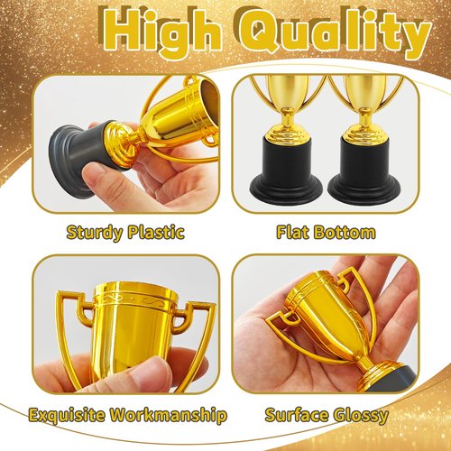 Jizvxe 8 Pack Mini Gold Trophies Award Cups,Gold Participation Trophy Cups,Plastic Gold Trophy for Props,Party Favors,Rewards,Sports,Competitions,Winning Prizes (4 in)
