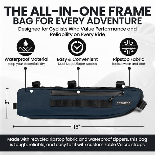 ALMSTHRE Signature Bike Frame Bag - Cosmic Blue, Small/Medium Sizing | Durable Recycled Ripstop Material, Waterproof Zippers & Customizable Design for Essentials