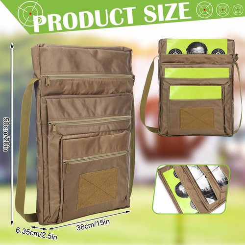 Wowangce Range Target Carry Case for Shooting Range Bag with 3 Zipper Pockets Front Waterproof Accessory Pouch for Shooting Convenient Carrying(Brown)