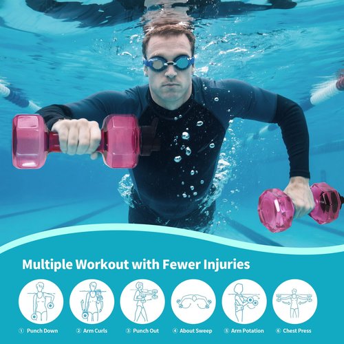Fstcrt Water Weights for Pool Exercise Set of 2, Aquatic Exercise Dumbbells with Non-Slip Handle, PE Materials Water Dumbbell Aerobics for Water Aerobics Weight Loss (Pink)
