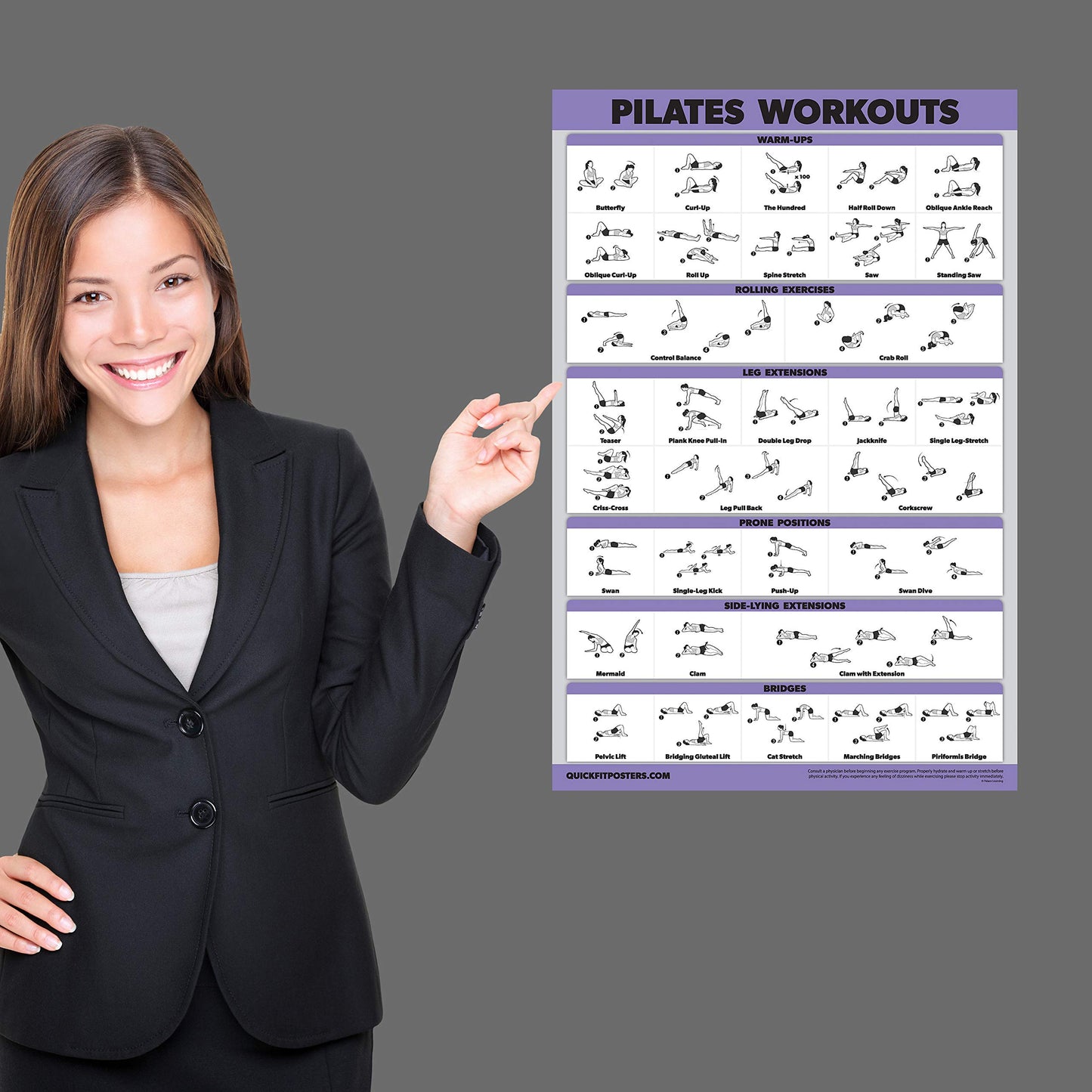 3 Pack - Pilates Workout Posters Volume 1 & 2 + Yoga Poses - Pilates Mat Work Exercises - Fitness Chart Set (18 x 24, LAMINATED)