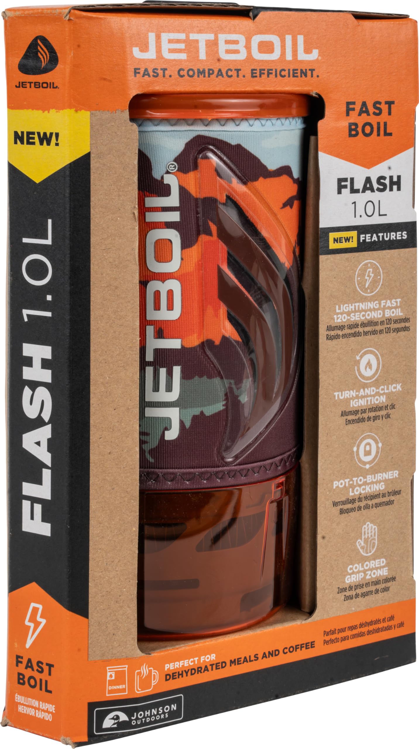 Jetboil Flash 1.0L Portable Fast Boil Stove for Camping and Backpacking with 1-Step Auto Ignition, New for 2025, Propane/Isobutane Burner with Cooking Cup, Mountainscape
