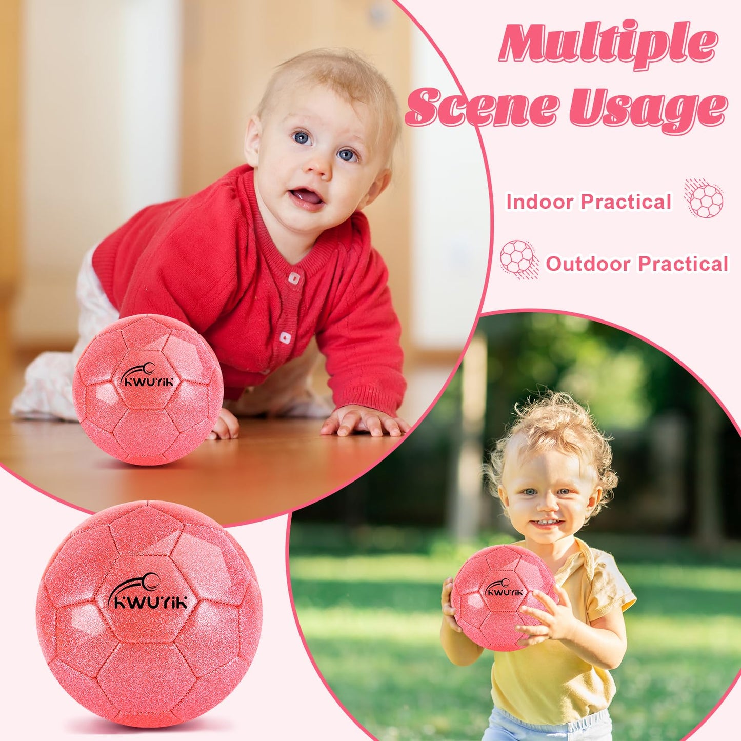 2 Pcs Pink Mini Soccer Goals Set 2x1.5x1.5ft Indoor Soccer Nets for Kids with Size 2 Toddler Soccer Ball Foldable Net Toy with Pump for Children Boys Girls Backyard (Pink)