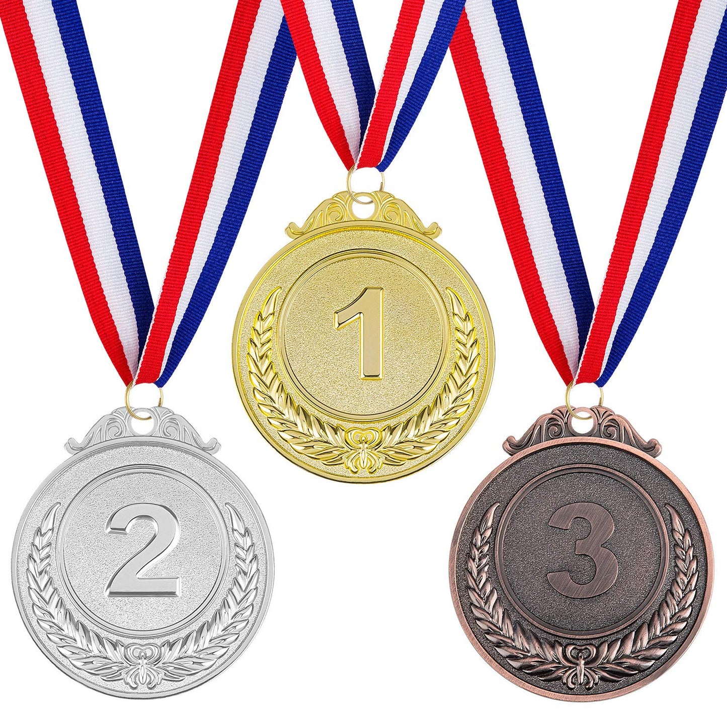 12 Pieces Award Medals 1st 2nd 3rd (Gold, Silver, Bronze) Metal Style Winner with Neck Ribbon, 2 Inches