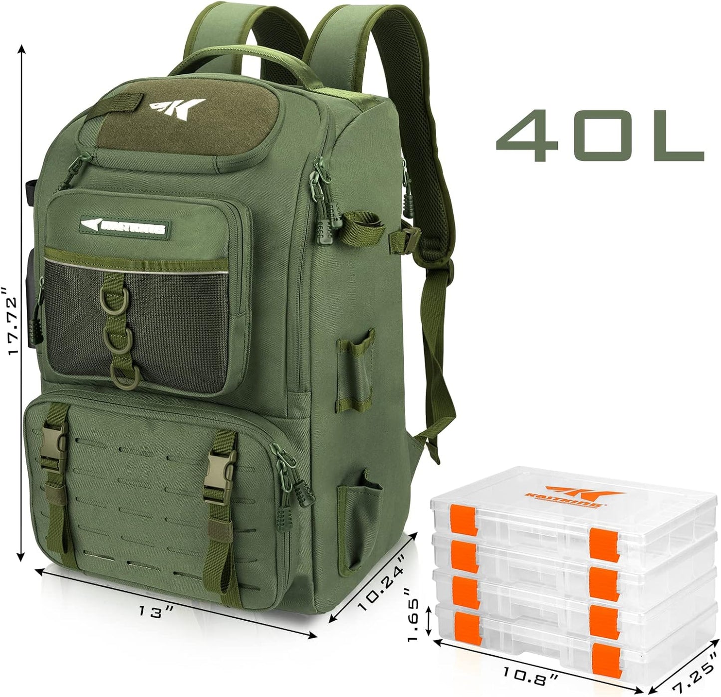 KastKing KarryAll Fishing Tackle Backpack with Rod Holder 4 Tackle Boxes,40/26L Tackle Bag Storage Fishing Gear and Equipment