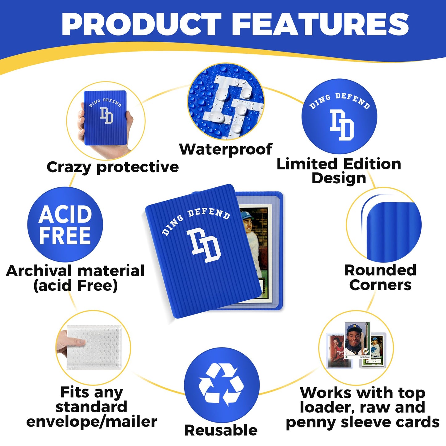 110 Pack Ding Defend Trading Card Shipping Protectors Hard Plastic Card Slab - Guard for Collectible Cards, Mailing Sheet & Hobby Supplies - 3.5 x 4.5 Inches, Blue Corrugated Packaging Pads