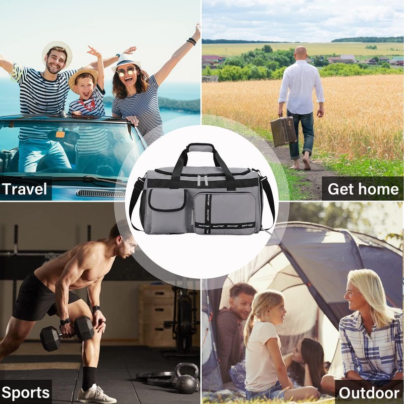 MAXTOP Travel Duffle Bag for Men Women Gym Bag with Shoes Compartment Waterproof Sports Weekend Overnight Travel Bag,Grey