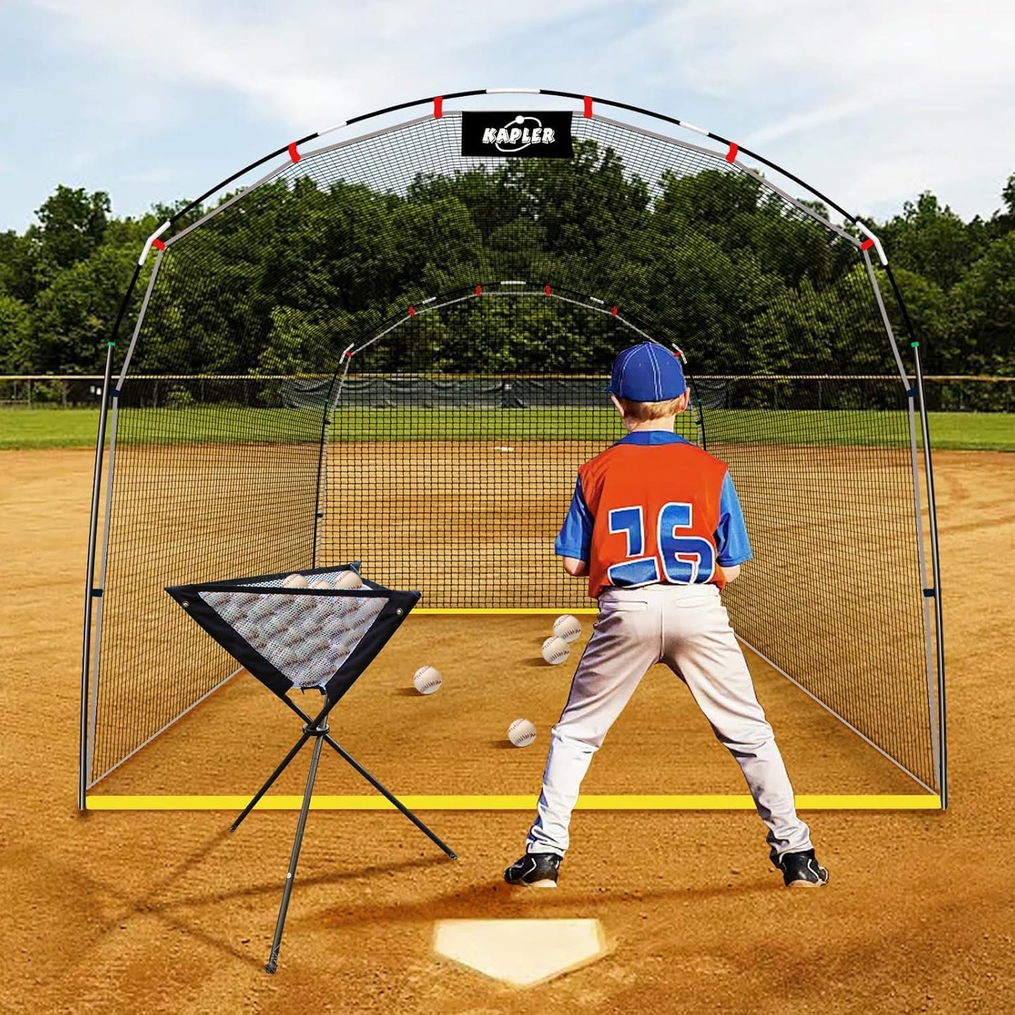Kapler Baseball Batting Cage, 13ft x 10ft x 8ft Softball Batting Net Cage Backyard Training, with High Strength Steel Frame and Net, Great Outdoor Baseball Softball Training Cage Equipment