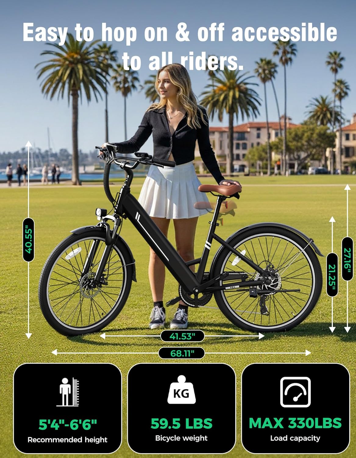 Electric Bike for Adults, 26" Up to 1000W Peak Motor Ebike 45+ Mile Range Brushless City Ebike, 25Mph 7-Speed Commuter E-Bike with Removable 360Wh Battery for Commuting, Outdoor Leisure