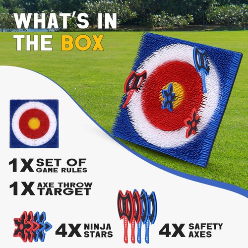 Wall-Mounted Axe Throwing Game for Backyard, Axe Throwing Game for Kids and Adults, Safe Bristle Target with 8 Axe Throwing, Perfect for Outdoor Games, Playrooms, Boys Rooms