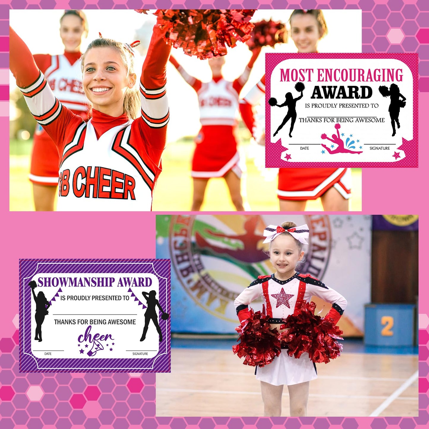 Geyoga 40 Pcs Cheerleading Award Certificates Recognition Certificate of Achievement Competition Diplomas Encouraging Gift for Adult Cheerleading Party, 7.87 x 5.91 Inch