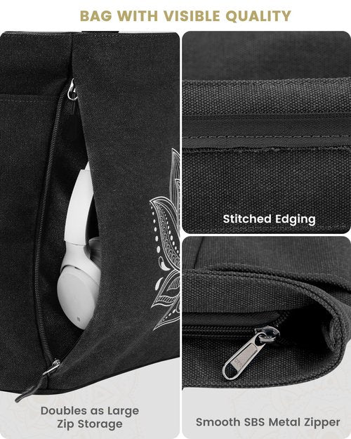 Gonex Yoga Mat Bag, Large Yoga Tote Bag with Multi Pockets for Women Men, Canvas Yoga Mat Carrier Fits Yoga Blocks & Accessories, Full Zipper Easy Access for Pilates, Gym, Travel, Black, Large
