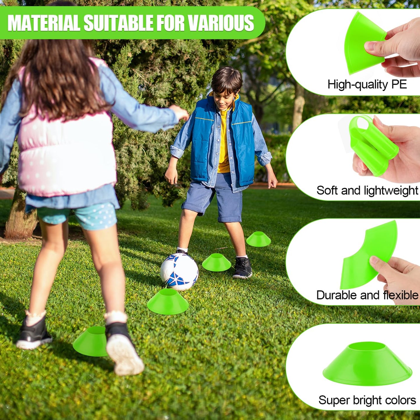 15pcs Soccer Cones for Sports Training, Mini Football Cones Flexible Agility Sports Cones Training Cones for Football Basketball Running Drills Sports Games Field Cone Markers Kids Practice (Green)
